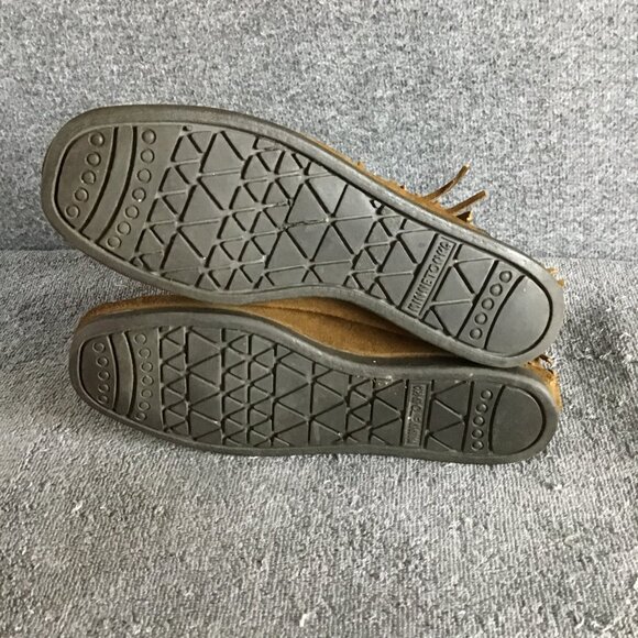 Minnetonka Suede Moccasins Sz 7 Brown Fringe Ankle Back Zip - Picture 4 of 8